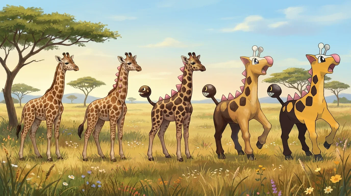 A giraffe calf turning into Girafarig