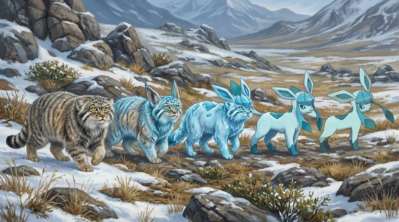A adult manul turning into Glaceon