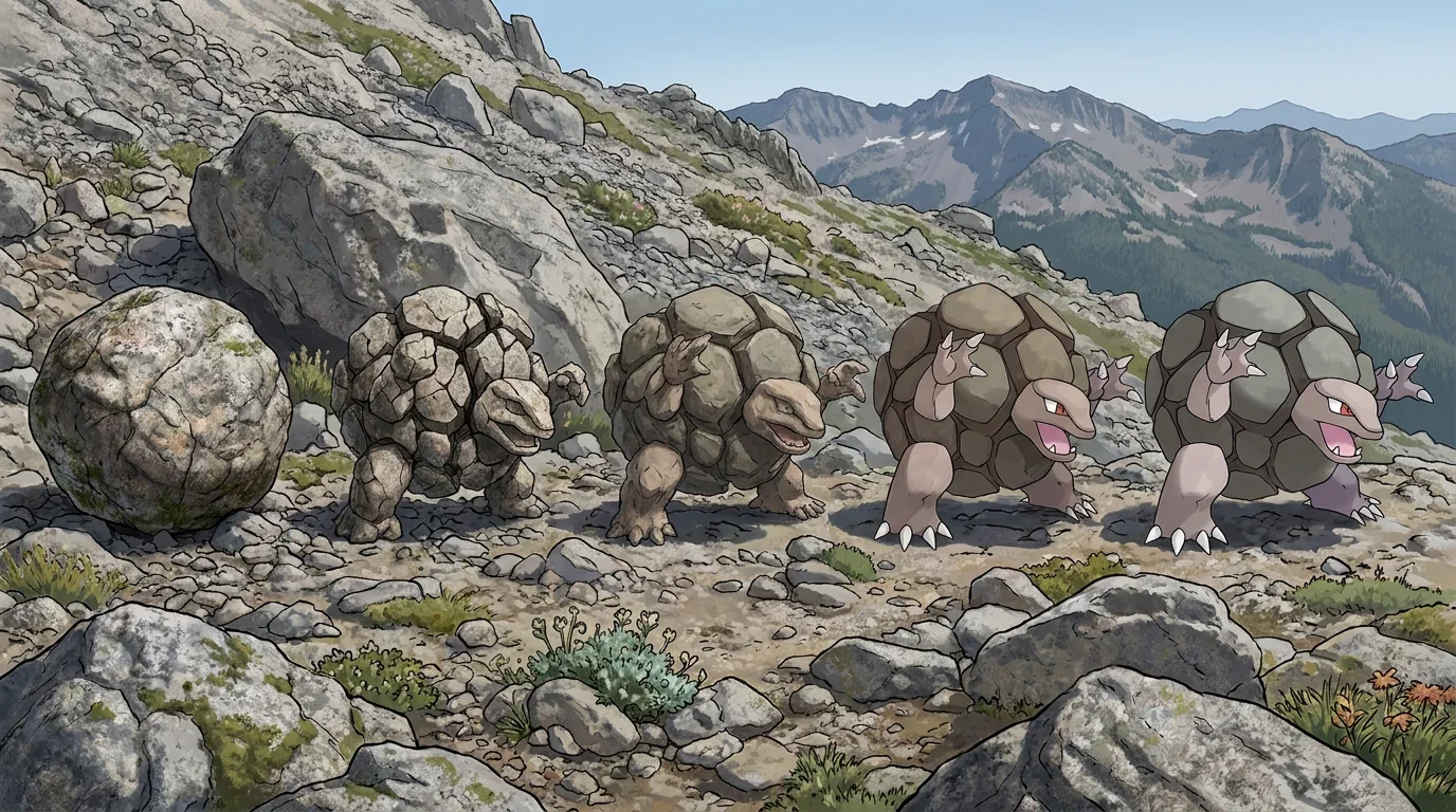 A round granite boulder turning into Golem