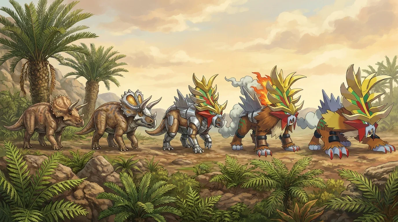 A young triceratops turning into Gouging Fire
