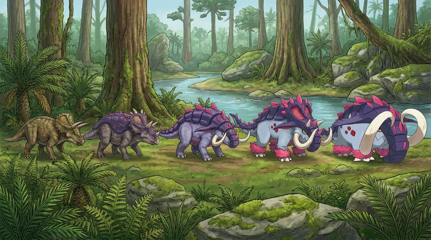 A young triceratops turning into Great Tusk