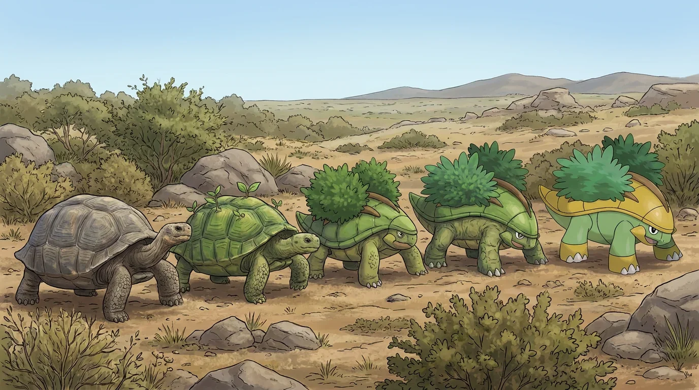 A galapagos giant tortoise turning into Grotle