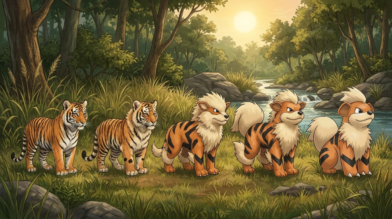 A bengal tiger cub turning into Growlithe