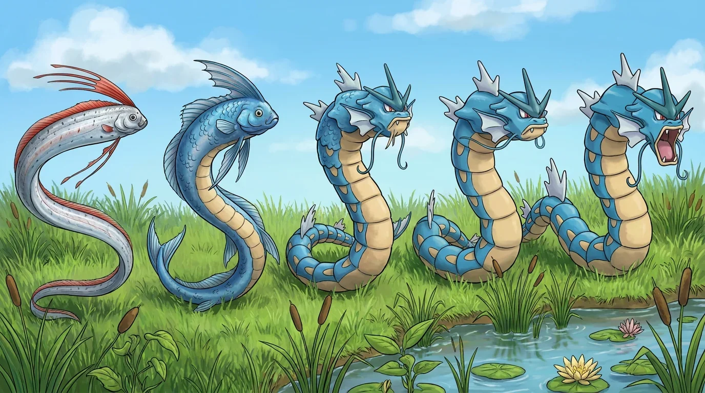 A sea serpent oarfish turning into Gyarados