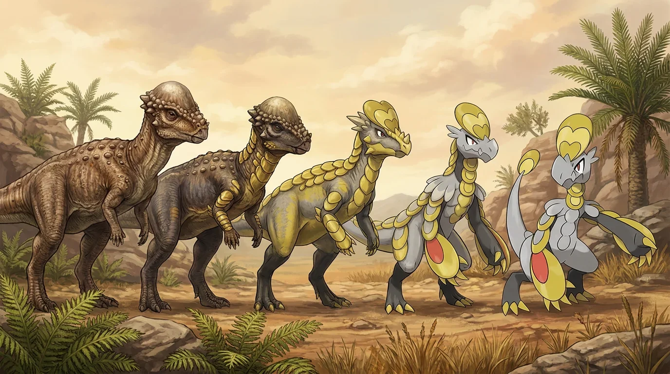 A adult pachycephalosaurus turning into Hakamo-o