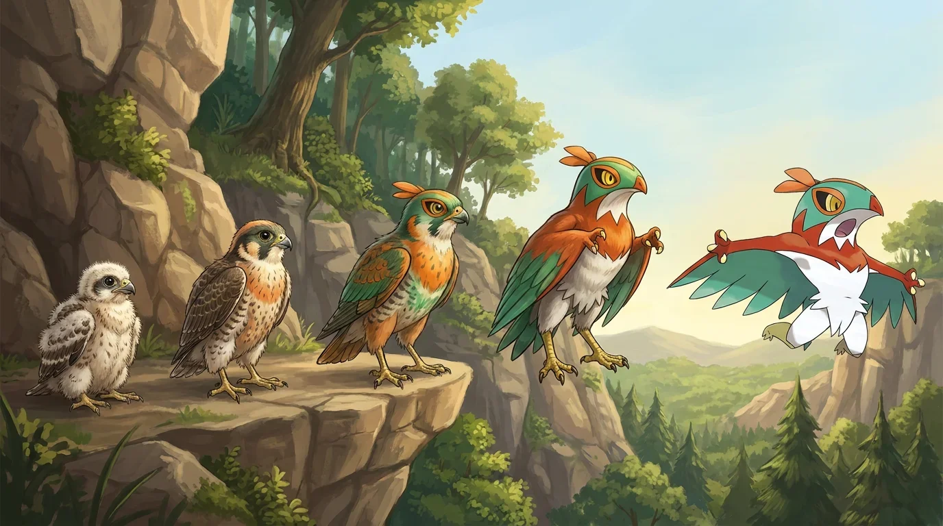 A peregrine falcon chick turning into Hawlucha