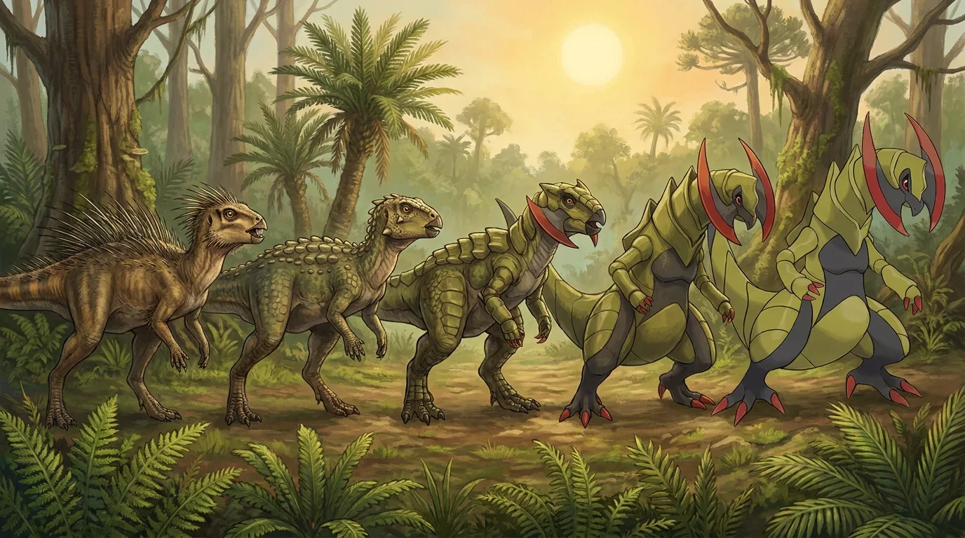 A adult heterodontosaurus turning into Haxorus