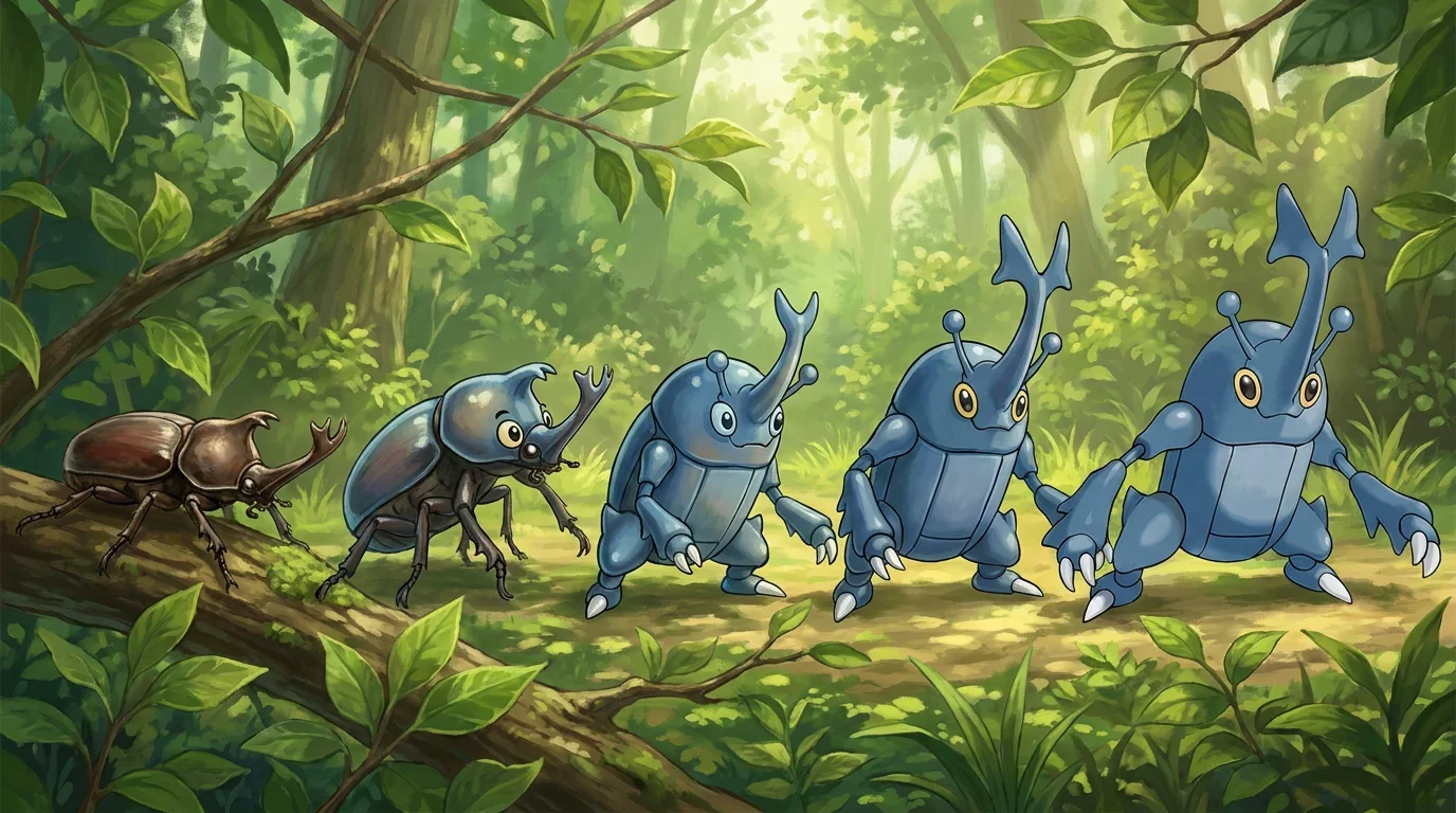 A young japanese rhinoceros beetle turning into Heracross