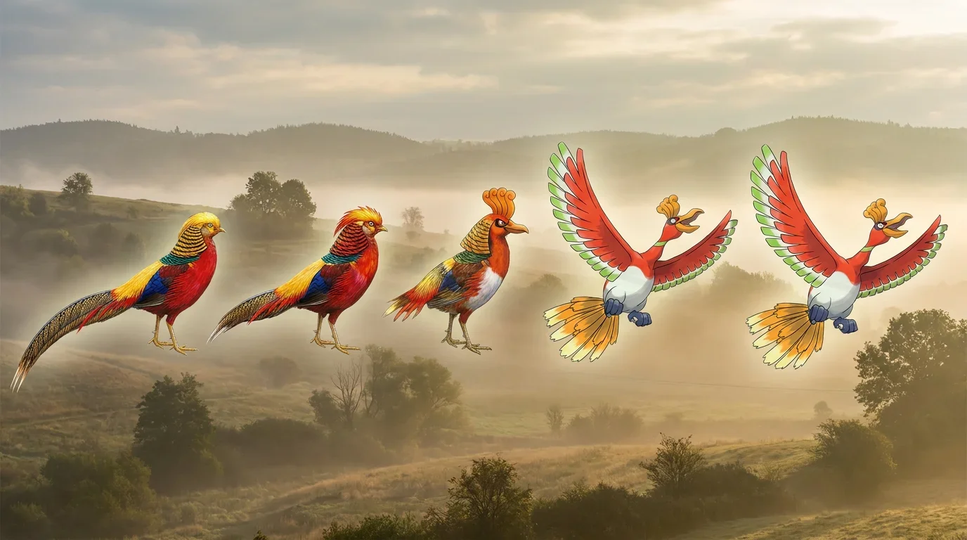 A golden pheasant turning into Ho-Oh