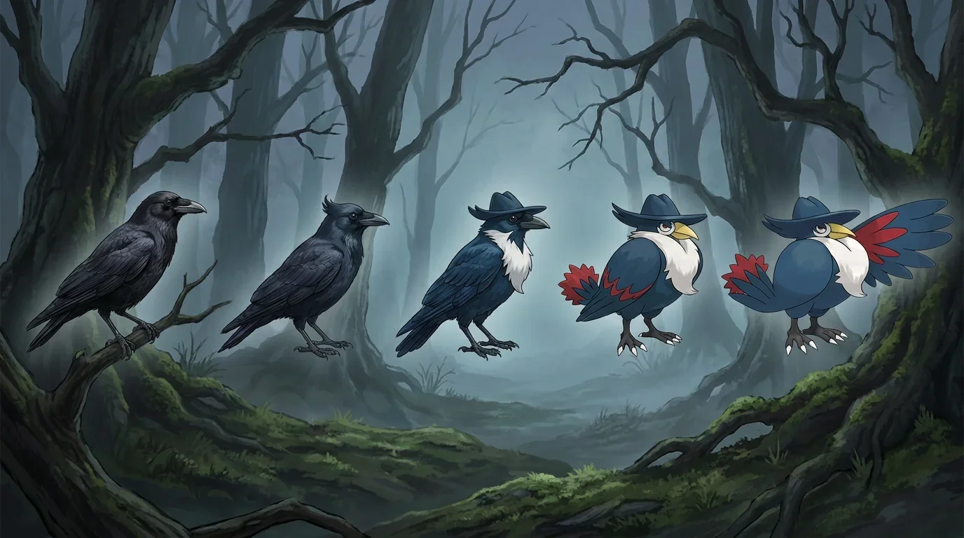 A carrion crow turning into Honchkrow