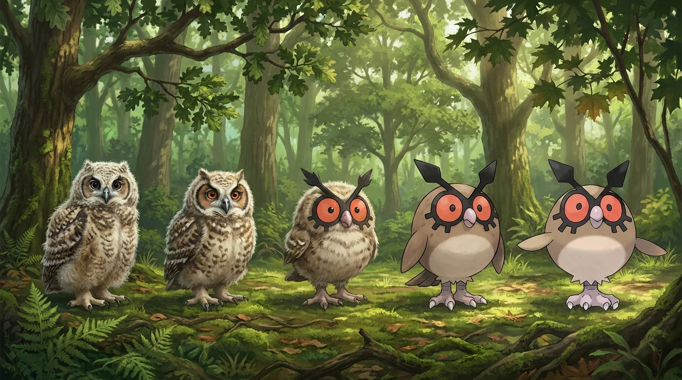 A eurasian eagle owl chick turning into Hoothoot