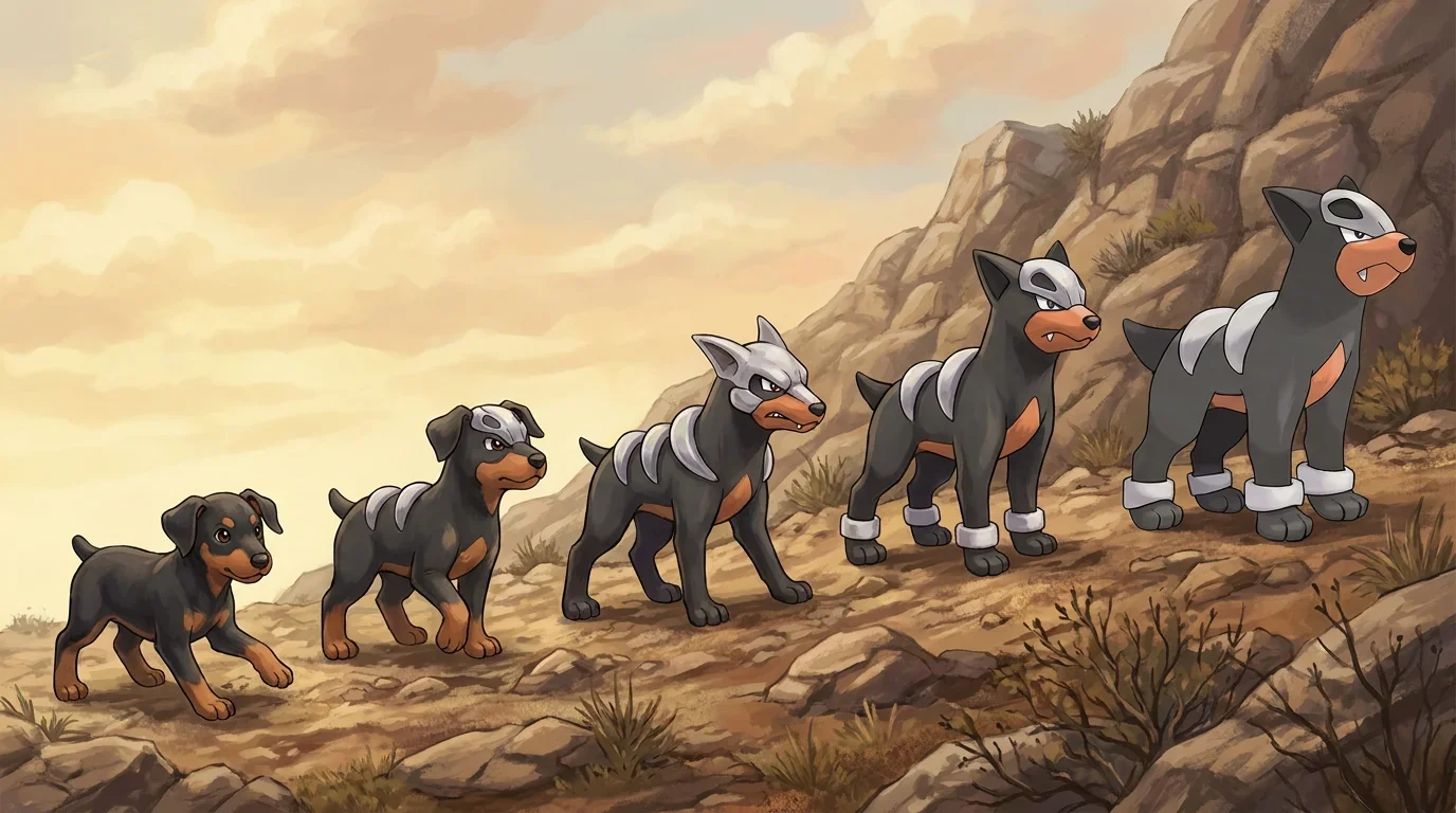 A dobermann puppy turning into Houndour