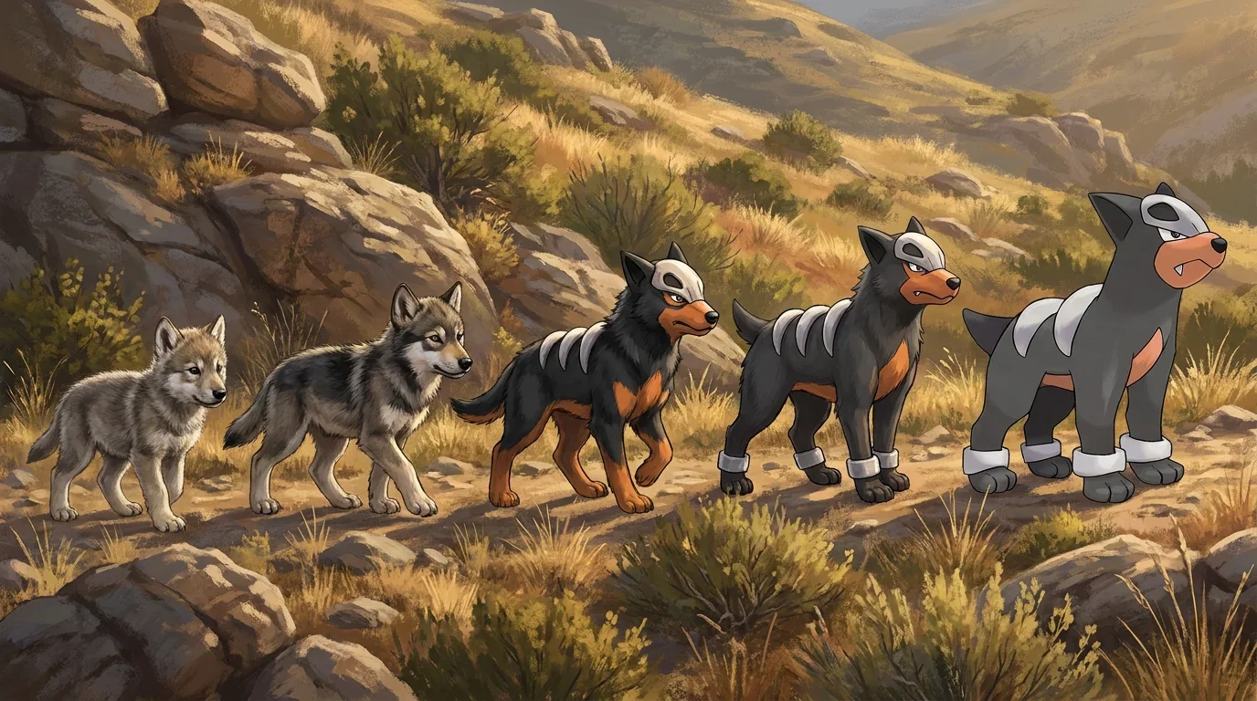 A wolf pup turning into Houndour