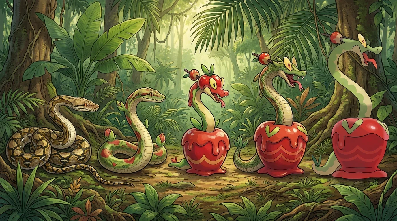 A reticulated python turning into Hydrapple