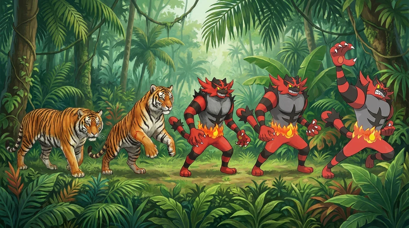 A bengal tiger turning into Incineroar