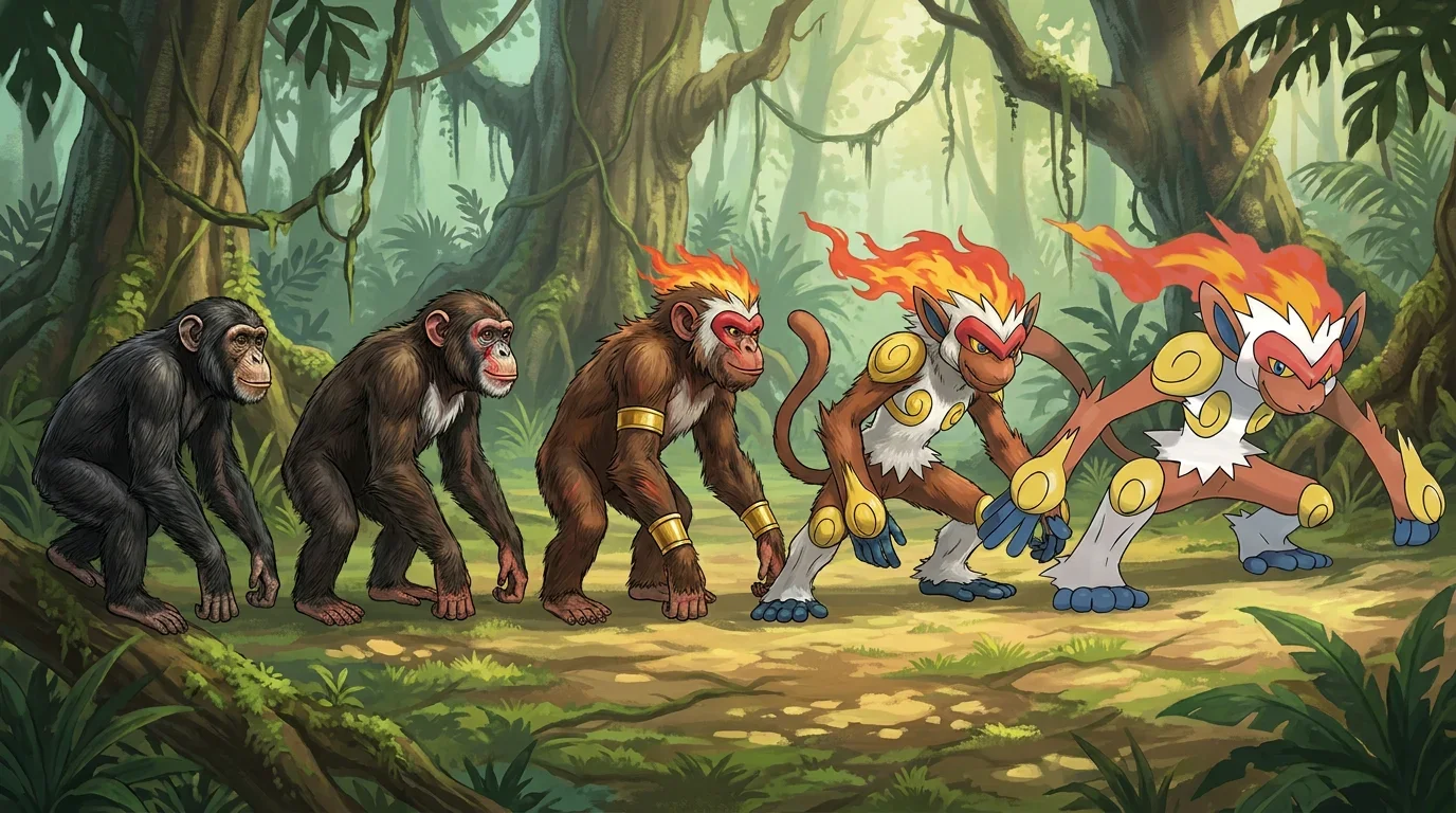 A common chimpanzee turning into Infernape