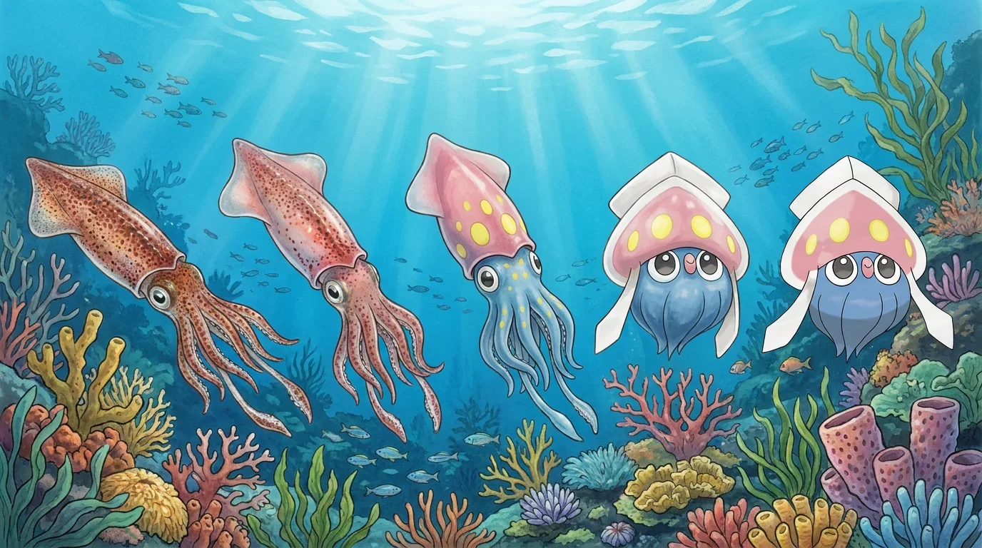 A young common squid turning into Inkay