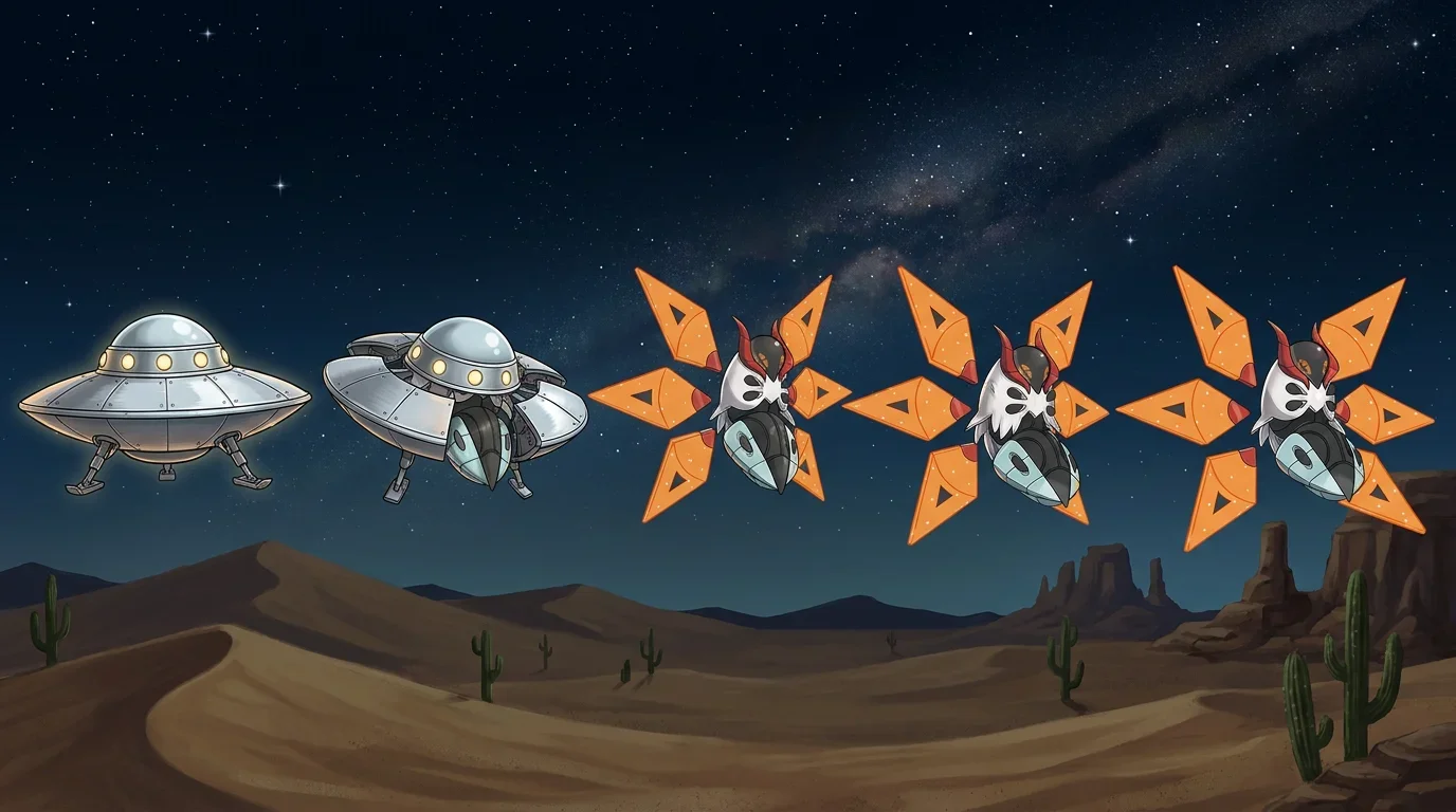 A classic 1950s flying saucer turning into Iron Moth
