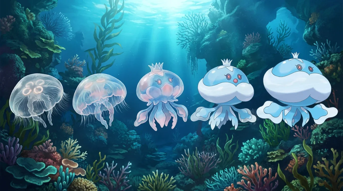 A moon jellyfish turning into Jellicent