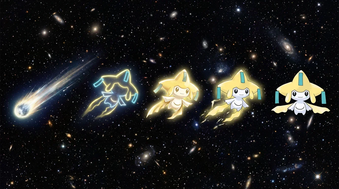 A shooting star comet turning into Jirachi