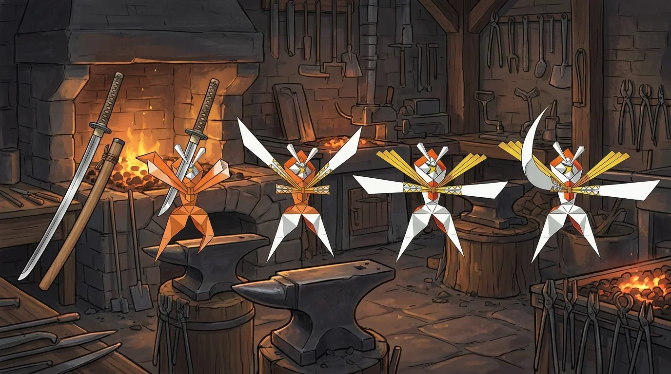 A steel katana turning into Kartana