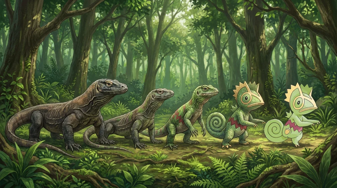 A komodo dragon turning into Kecleon