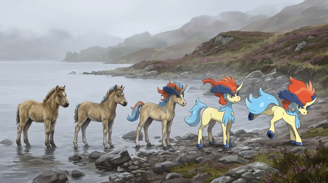 A highland pony foal turning into Keldeo