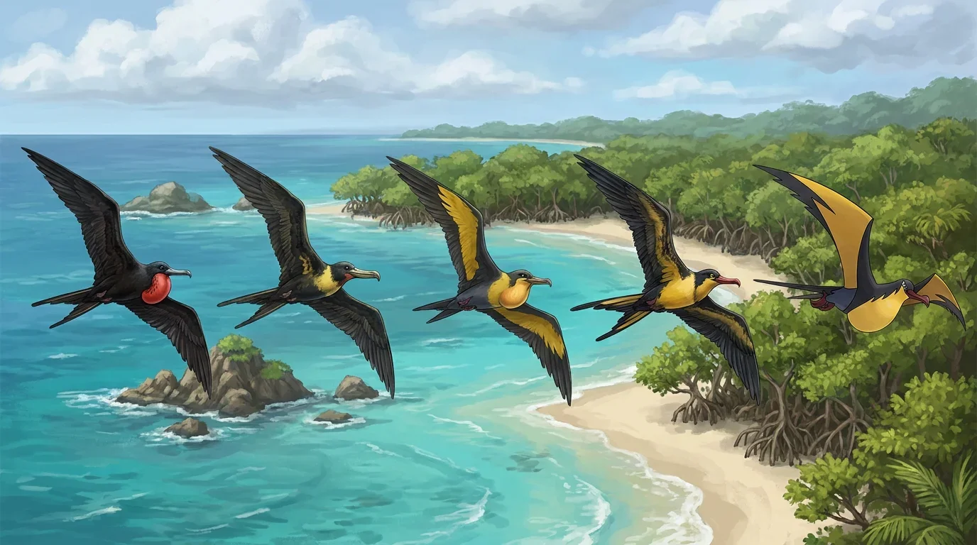 A magnificent frigatebird turning into Kilowattrel