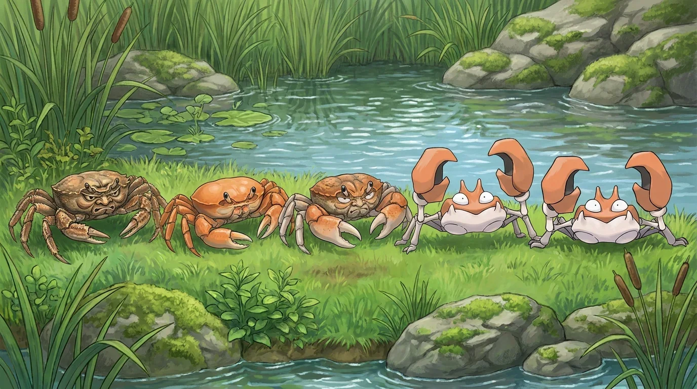 A samurai crab turning into Krabby