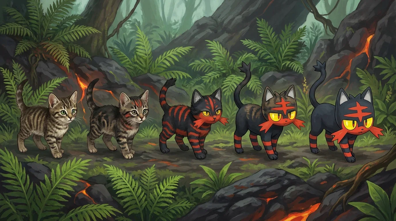 A mackerel tabby kitten turning into Litten