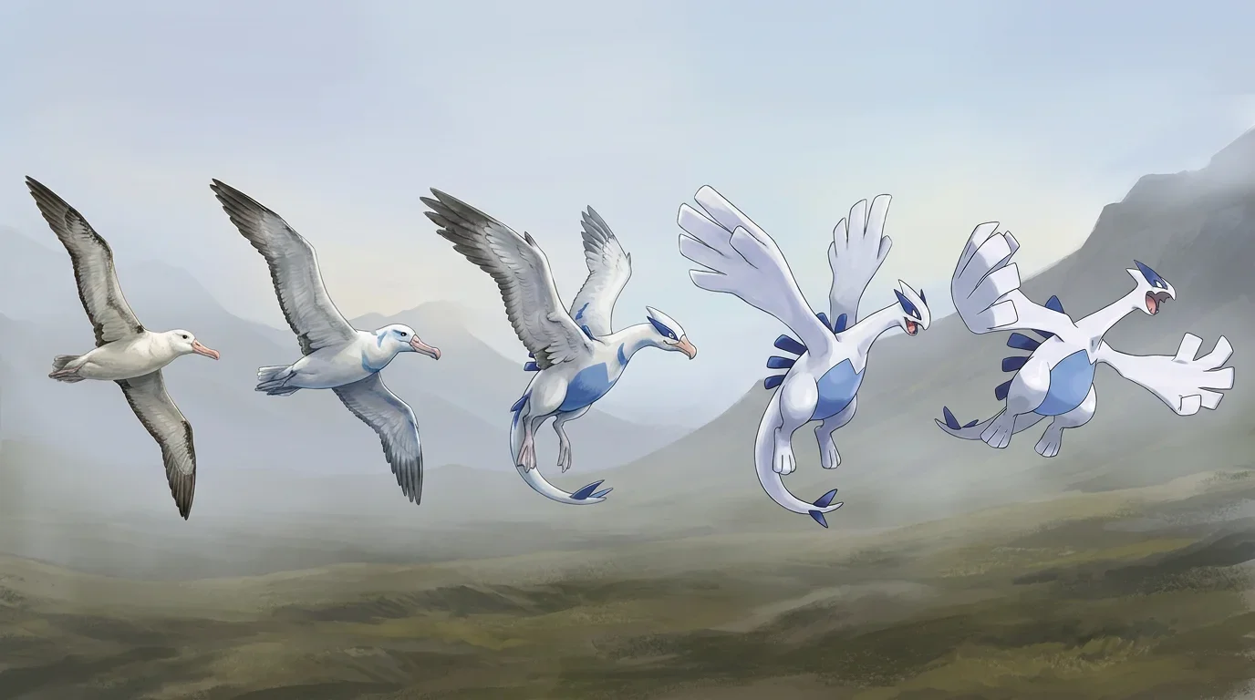 A wandering albatross turning into Lugia