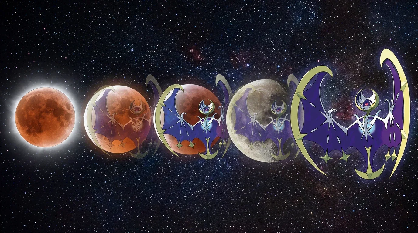 A total lunar eclipse turning into Lunala