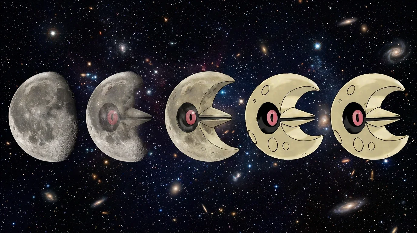 A crescent moon turning into Lunatone