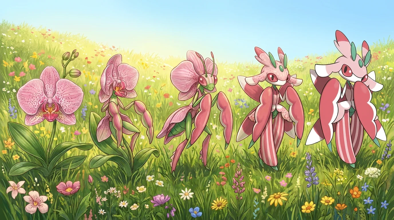 A pink orchid flower turning into Lurantis