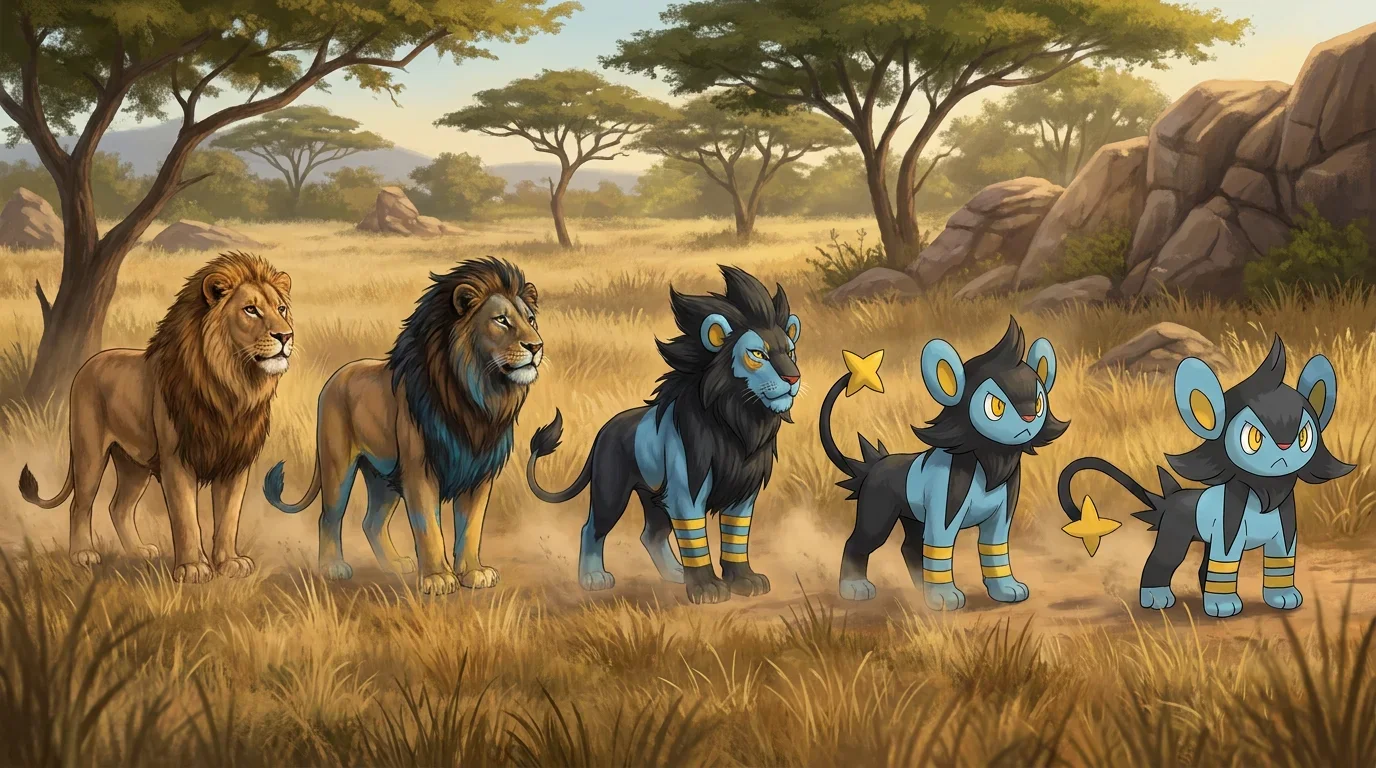 A young male lion turning into Luxio