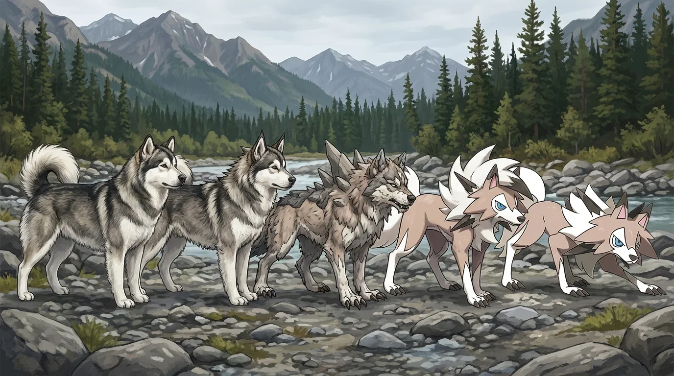 A adult alaskan malamute turning into Lycanroc