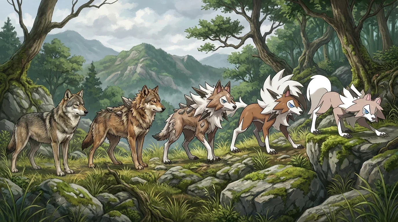 A japanese wolf turning into Lycanroc