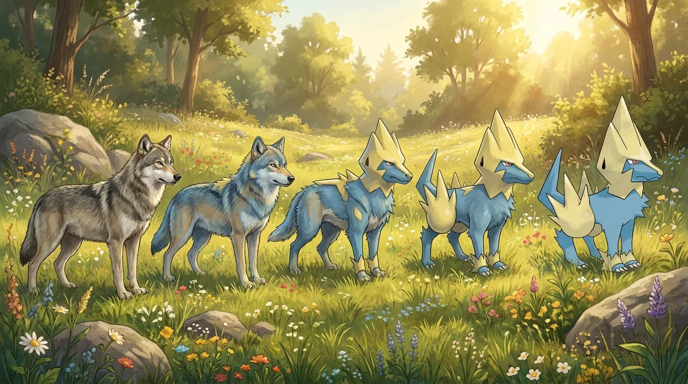 A gray wolf turning into Manectric