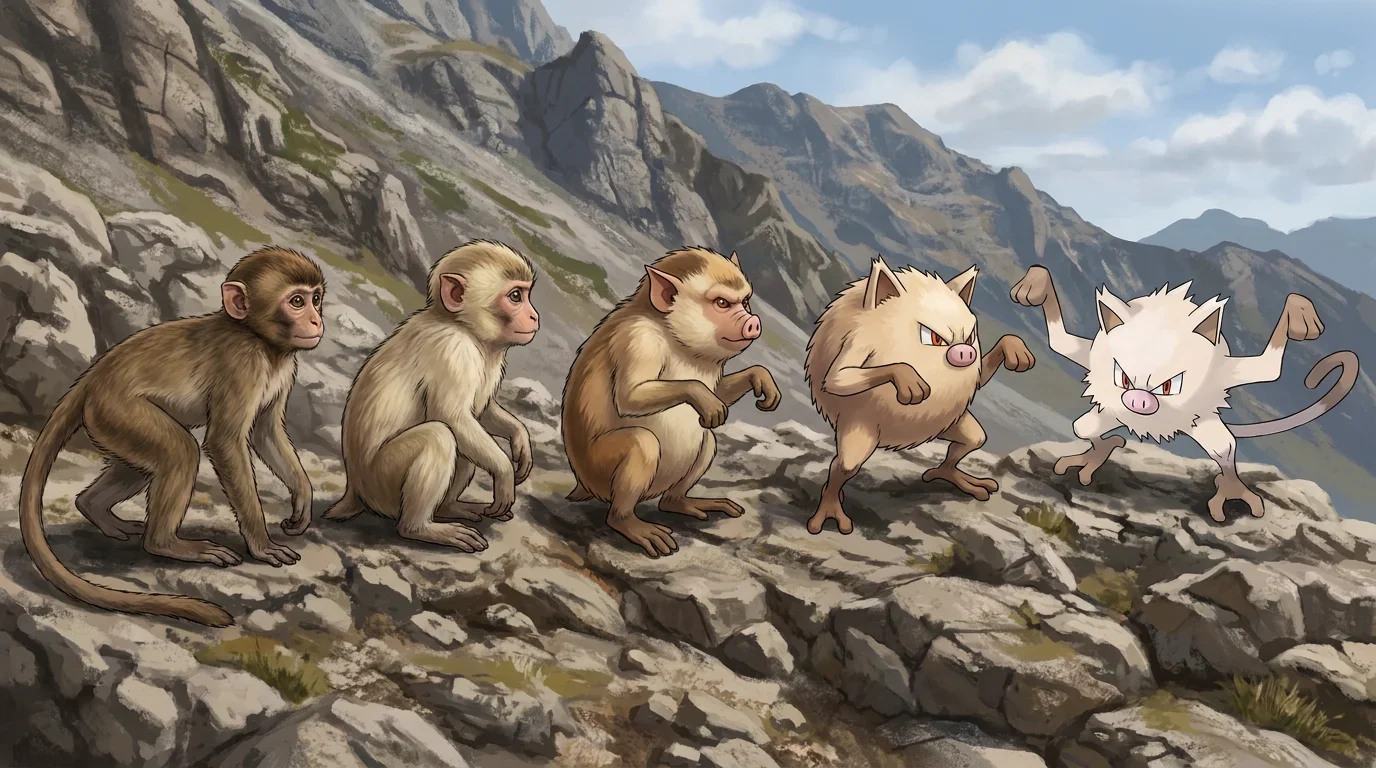 A young macaque turning into Mankey