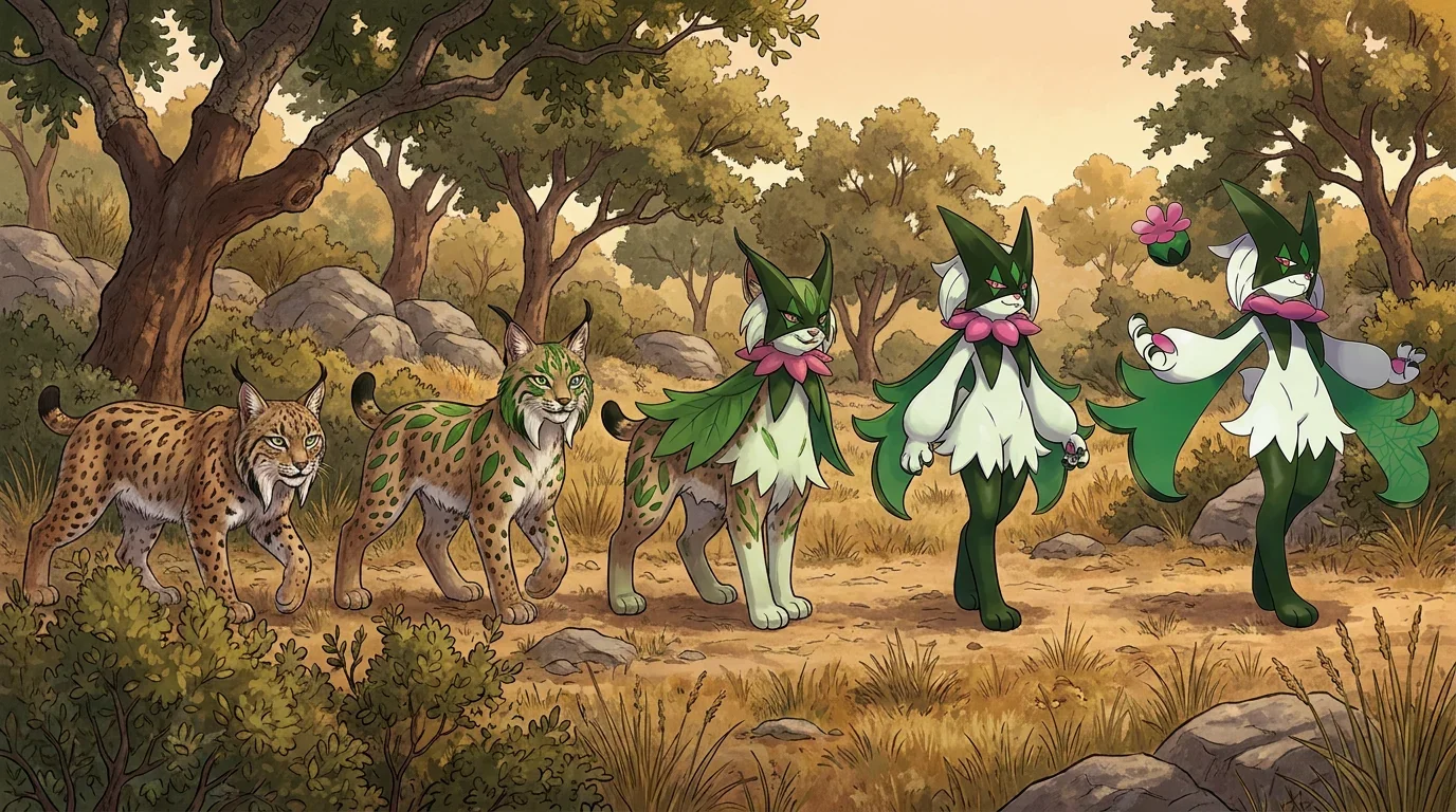 A iberian lynx turning into Meowscarada