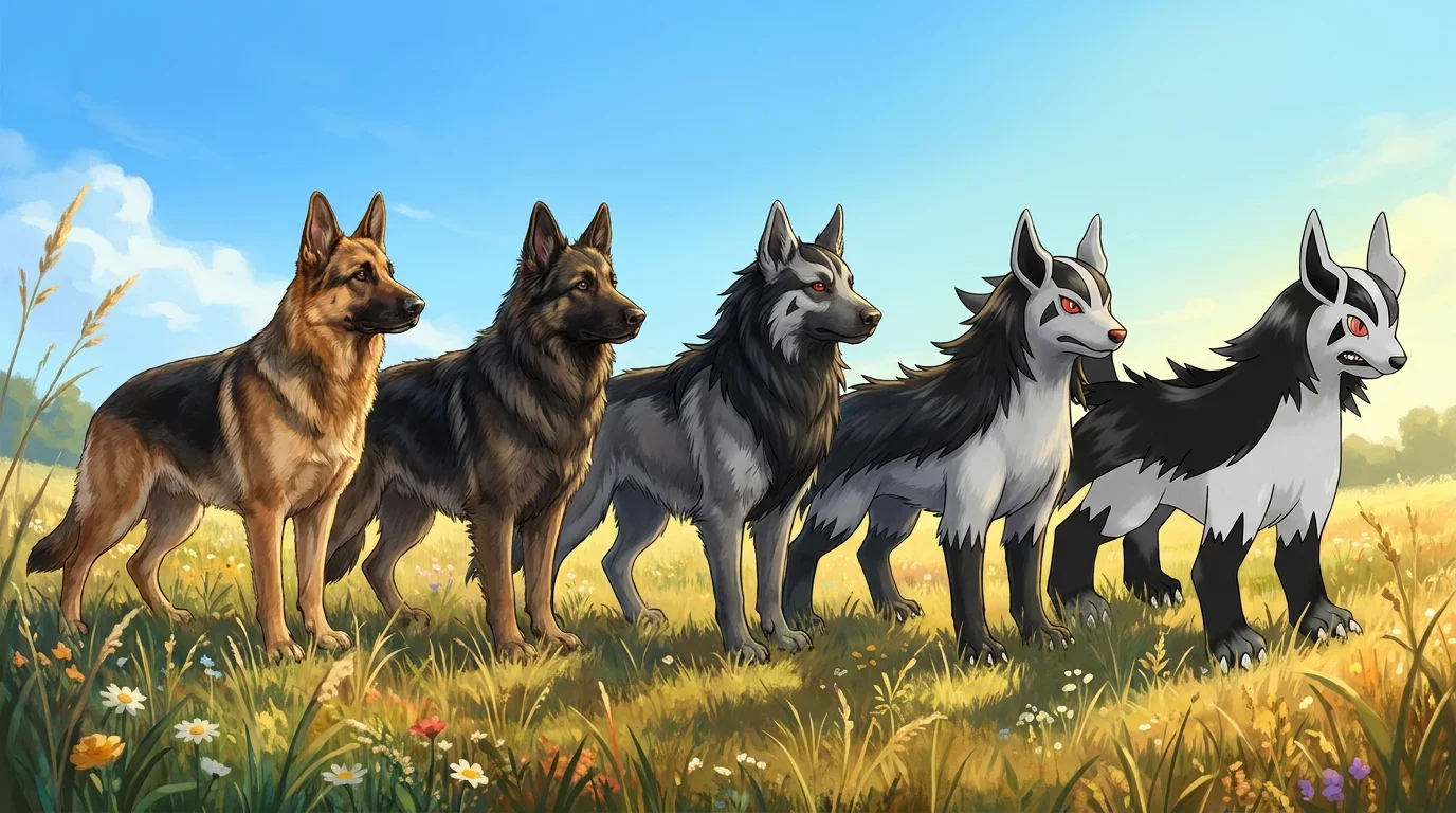 A adult german shepherd turning into Mightyena
