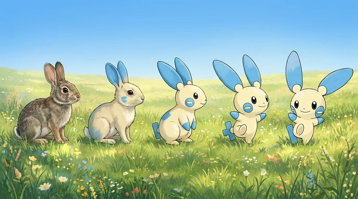 A young cottontail rabbit turning into Minun