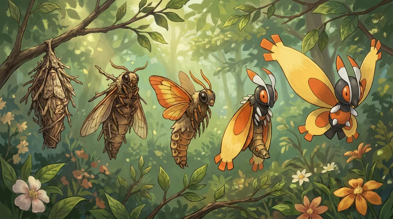 A bagworm moth turning into Mothim
