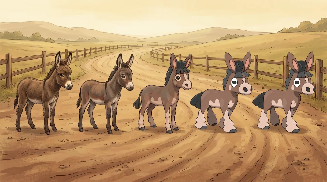 A donkey foal turning into Mudbray