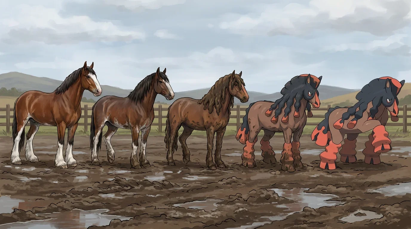 A clydesdale draft horse turning into Mudsdale