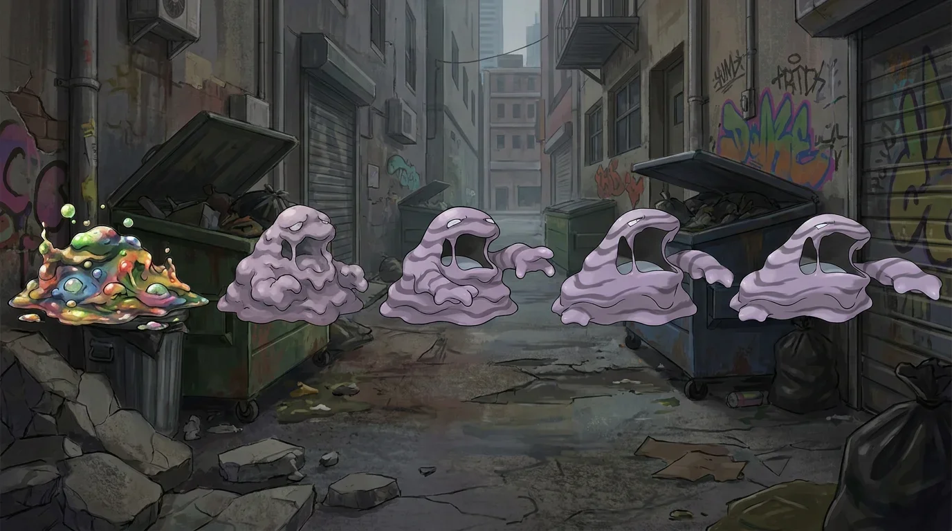 A pile of toxic sludge turning into Muk