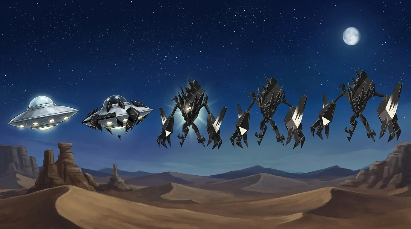 A classic flying saucer turning into Necrozma