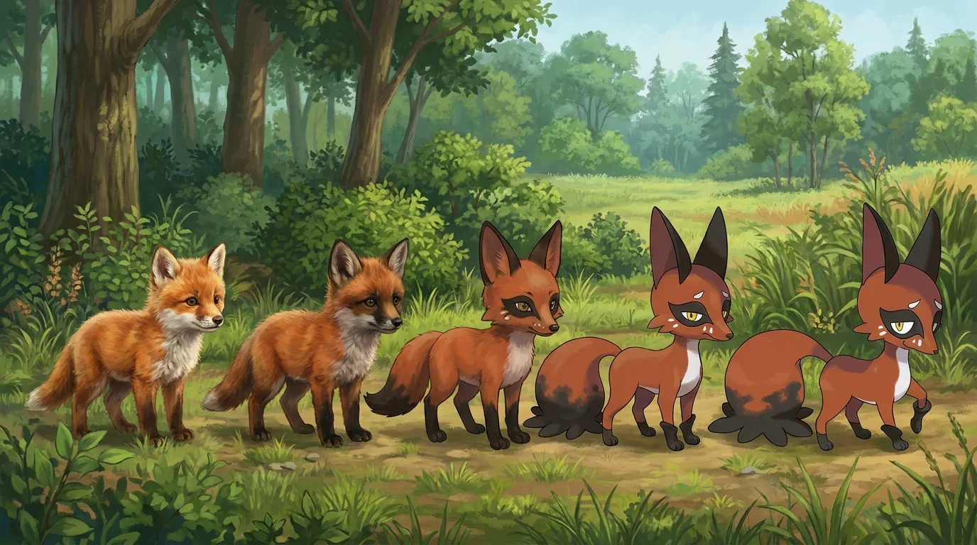 A red fox kit turning into Nickit