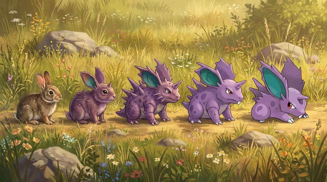 A rabbit kit turning into Nidoran♂