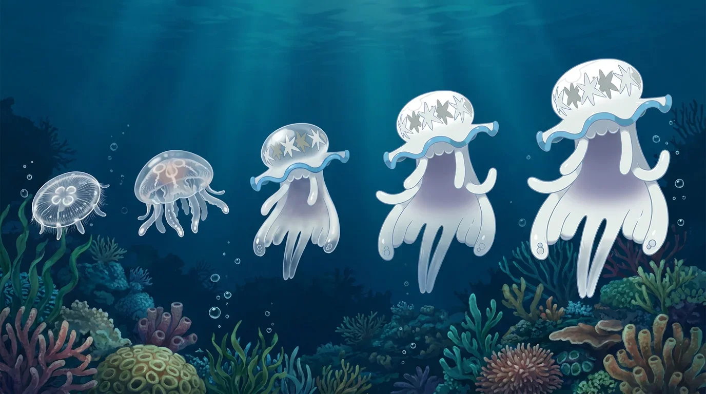 A moon jellyfish ephyra turning into Nihilego
